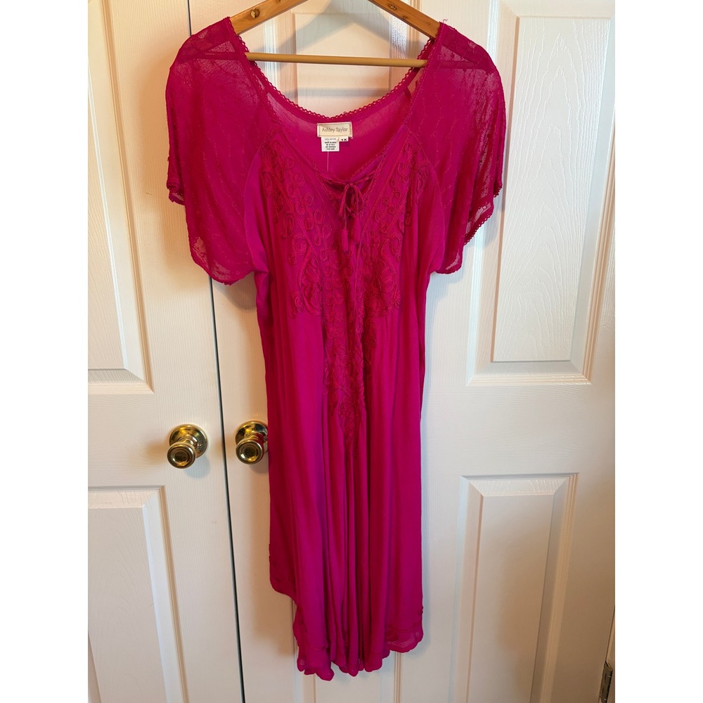 Ashley Taylor Pink Embroidered Rayon Midi Dress Plus Size 1X Boho High Low Hem